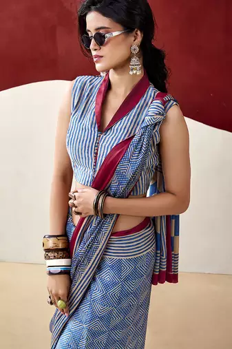  dull satin saree with fancy prints