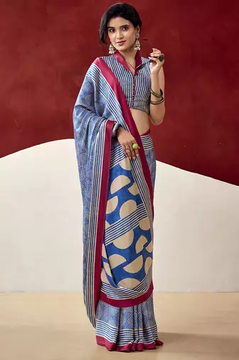  dull satin saree with fancy prints