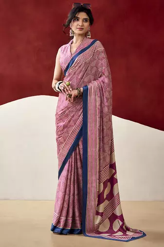  dull satin saree with fancy prints