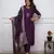 Women   s chanderi silk embroidered purple kurta pant set with jacquard dupatta