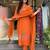 Women’s rayon silk embroidered orange kurta pant set with chanderi dupatta