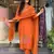 Women   s rayon silk embroidered orange kurta pant set with chanderi dupatta