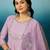 Women’s silk blend floral embroidered lavender kurta pant set with organza dupatta