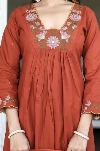  rayon silk floral embroidered orange kurta pant set with chanderi dupatta