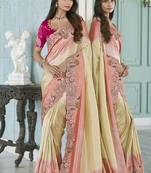 gajri pink embroidered jacquard silk blend wedding saree with blouse fabric