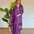 Women   s viscose silk embroidered printed purple kurta pant set with chanderi dupatta