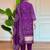 Women’s viscose silk embroidered printed purple kurta pant set with chanderi dupatta