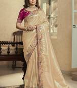 gold embroidered jacquard silk blend wedding saree with blouse fabric