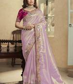 laavender embroidered jacquard silk blend wedding saree with blouse fabric