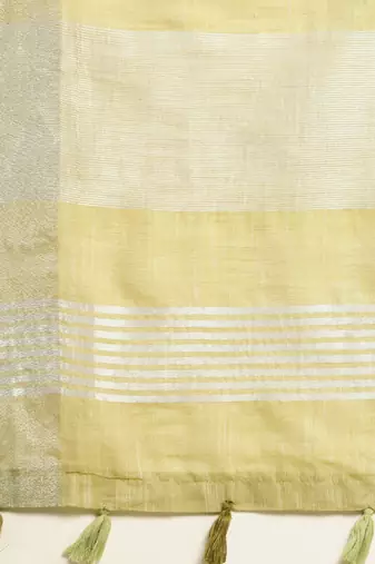 olive green color linen cotton solid saree with running blouse
