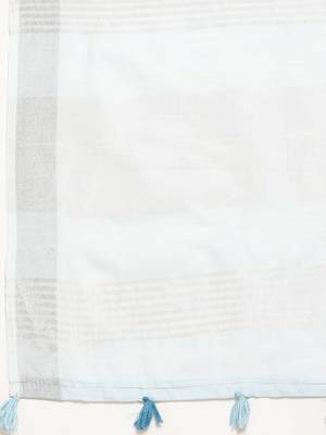 skyblue color linen cotton solid saree with running blouse 5