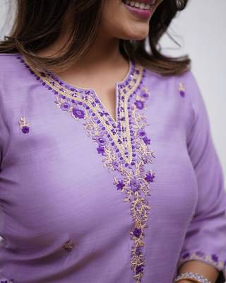  rayon silk embroidered lavender kurta pant set with chanderi dupatta 5