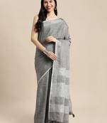 darkgrey color linen cotton solid saree with running blouse