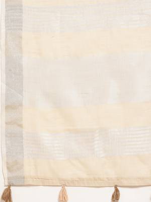 cream color linen cotton solid saree with running blouse 5