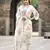 Women   s georgette floral embroidered white kurta pant set with georgette dupatta