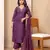 Women   s roman silk embroidered purple kurta pant set with chanderi dupatta