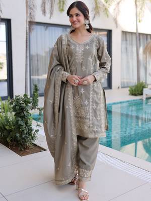 Magnificent Grey Embroidered Silk Festival Wear Salwar Kameez 6