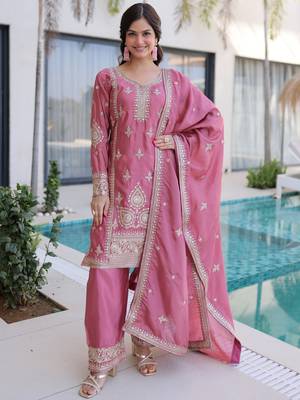 Mesmerizing Pink Embroidered Silk Function Wear Salwar Kameez 1