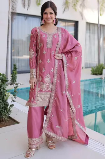 Mesmerizing Pink Embroidered Silk Function Wear Salwar Kameez