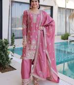 Mesmerizing Pink Embroidered Silk Function Wear Salwar Kameez