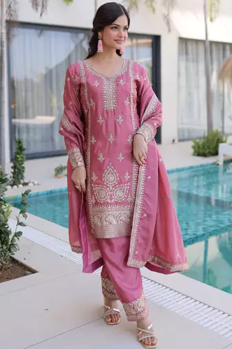 Mesmerizing Pink Embroidered Silk Function Wear Salwar Kameez