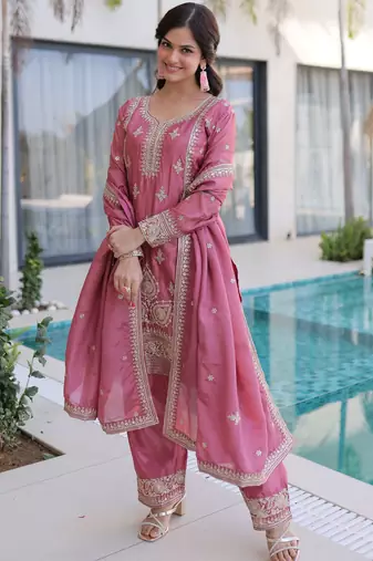 Mesmerizing Pink Embroidered Silk Function Wear Salwar Kameez