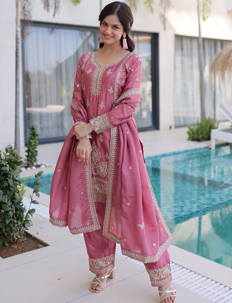 Mesmerizing Pink Embroidered Silk Function Wear Salwar Kameez