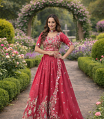 rani pink gold crush floral zari lehenga choli set