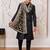 black kalka jacquard sherwani set with viscose pyjama & embroidered velvet dupatta | wedding party wear
