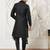 black kalka jacquard sherwani set with kurta, pyjama & embroidered georgette dupatta | wedding festive wear