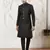 black kalka jacquard sherwani set with silk blend kurta & viscose pyjama | wedding festive wear