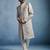 grey kenzo jacquard silk blend sherwani with cream fine satin pyjama | premium wedding set