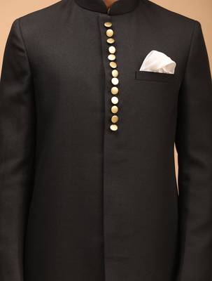 black platinum sherwani with cream kurta & pyjama 3-piece wedding set | formal ethnic 4