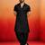 black solid cotton silk shirt collar short sleeve kurta with black silk blend patiala | festive party set