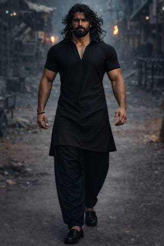 black solid cotton silk shirt collar short sleeve kurta with black silk blend patiala | festive party set