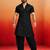 black solid cotton silk shirt collar short sleeve kurta with black silk blend patiala | festive party set