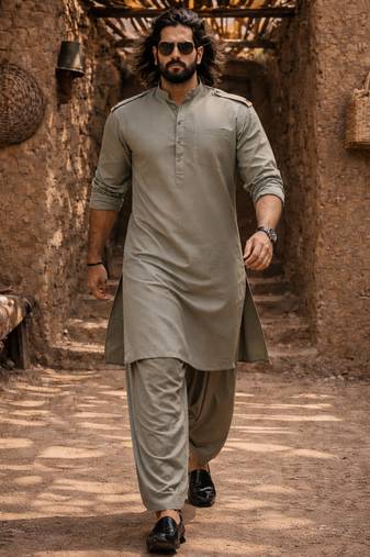 mint green swiss slub cotton pathani kurta with mint green silk blend patiala | eid festive set