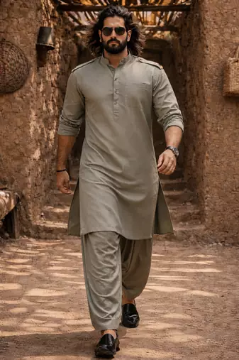 mint green swiss slub cotton pathani kurta with mint green silk blend patiala | eid festive set