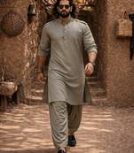 mint green swiss slub cotton pathani kurta with mint green silk blend patiala | eid festive set