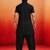 black solid cotton silk shirt collar short sleeve kurta with black silk blend patiala | festive party set