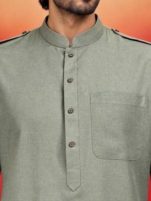 mint green swiss slub cotton pathani kurta with mint green silk blend patiala | eid festive set 2