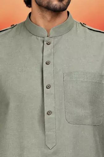 mint green swiss slub cotton pathani kurta with mint green silk blend patiala | eid festive set