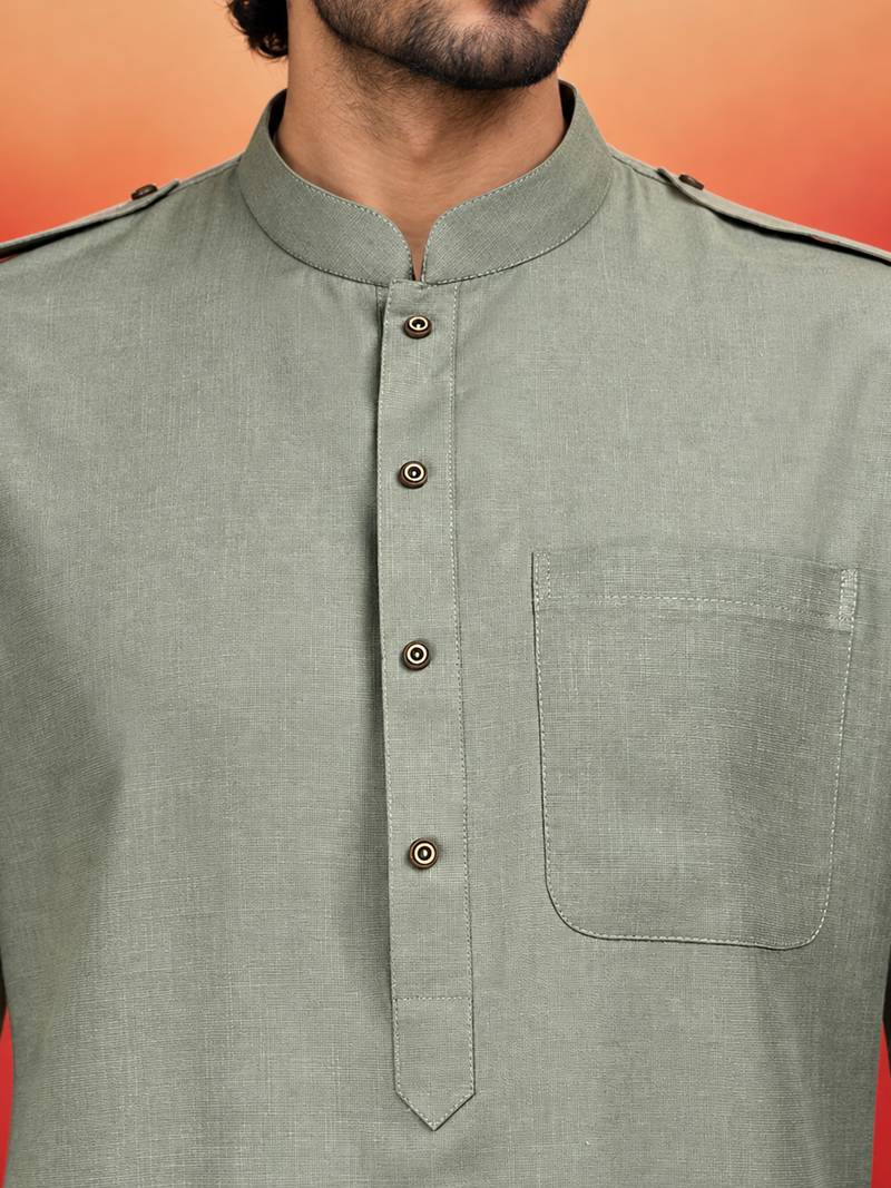 mint green swiss slub cotton pathani kurta with mint green silk blend patiala | eid festive set