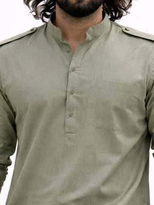 mint green swiss slub cotton pathani kurta with mint green silk blend patiala | eid festive set 2