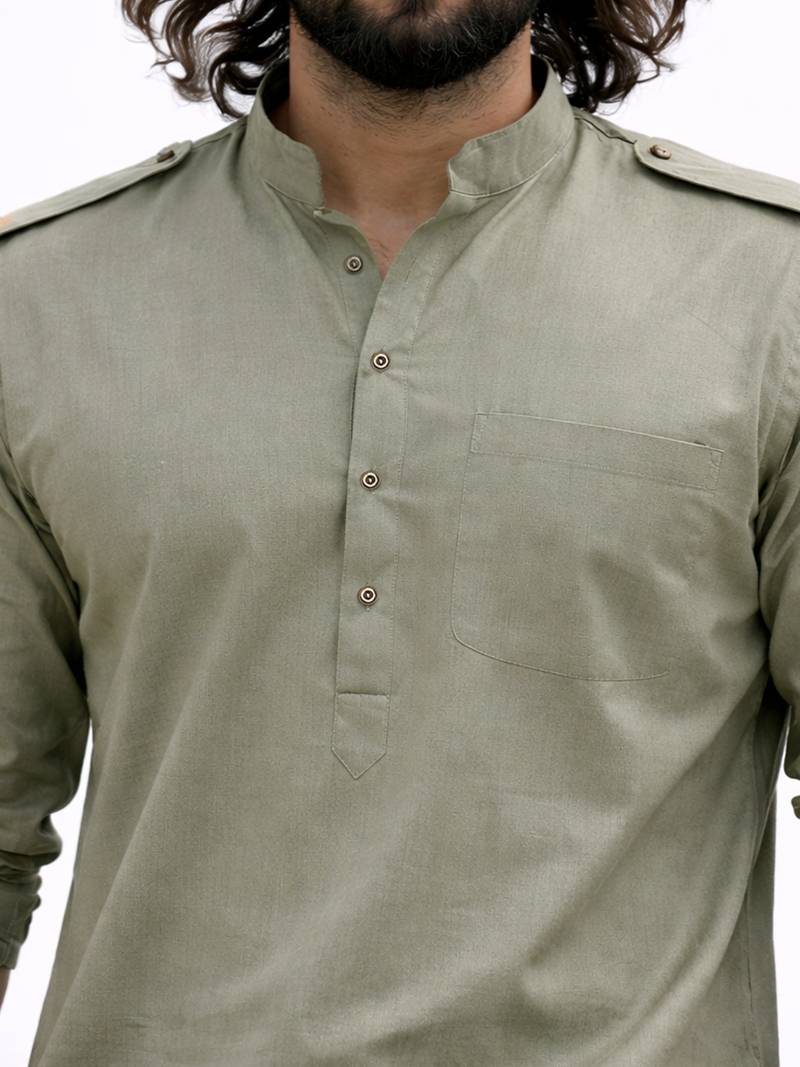 mint green swiss slub cotton pathani kurta with mint green silk blend patiala | eid festive set