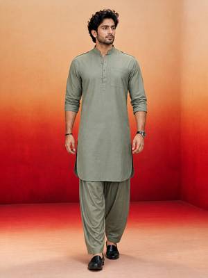 mint green swiss slub cotton pathani kurta with mint green silk blend patiala | eid festive set 3