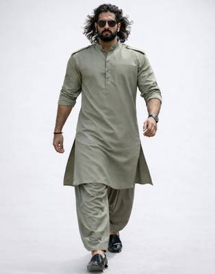 mint green swiss slub cotton pathani kurta with mint green silk blend patiala | eid festive set 3