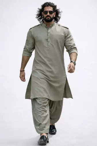 mint green swiss slub cotton pathani kurta with mint green silk blend patiala | eid festive set