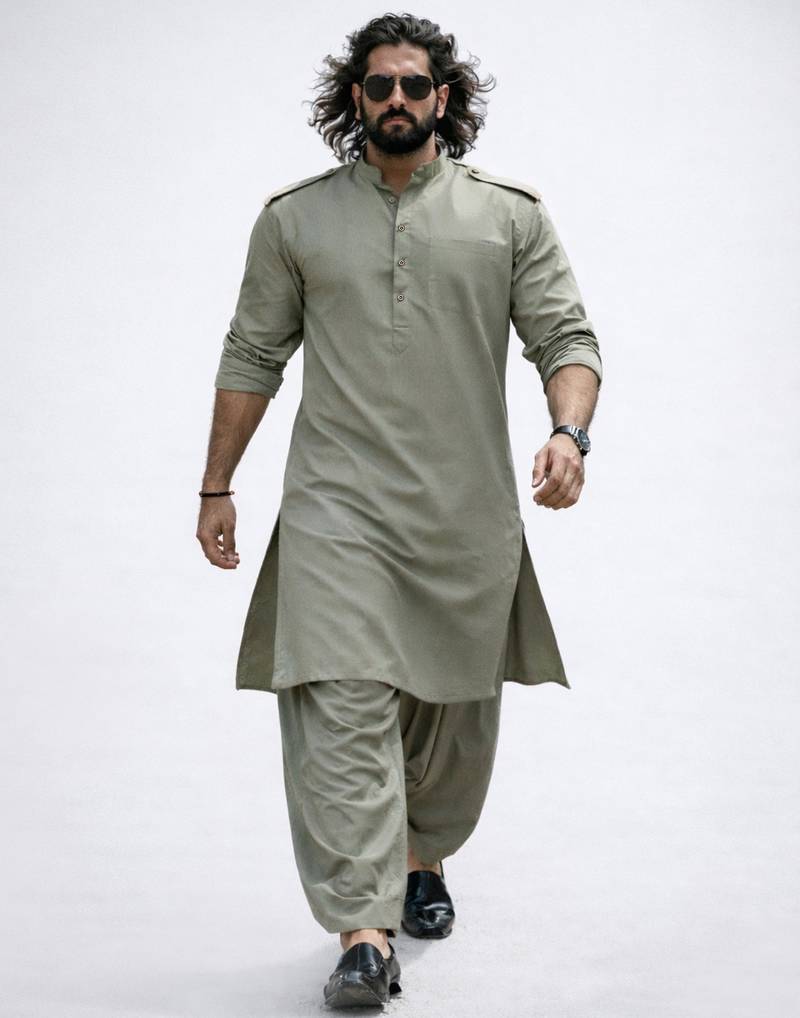 mint green swiss slub cotton pathani kurta with mint green silk blend patiala | eid festive set