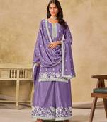 Lavender chinon heavy thread embroidery work palazzo suit